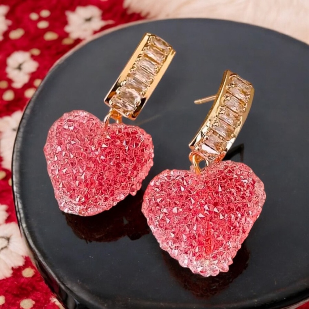 Sugar Candy Crystal heart drop earrings. New.